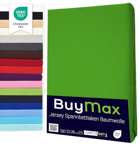 Buymax® Dra-på-lakan 120x200 cm – 100% bomull jersey, för madrasser upp till 25 cm, Äppelgrönt