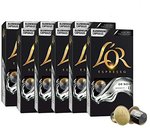 L’OR Espresso Café Or Noir Intensité 11 – Capsules de café en aluminium compatibles avec Nespresso® * - 10 paquets de 10 capsules (100 boissons)
