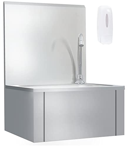 'VidaXL Hand Wash Sink - Stainless Steel with Hot and Cold Faucet, Back Panel, Soap Dispenser, Suitable for Commercial and Domestic Kitchens, Wall-Mounted