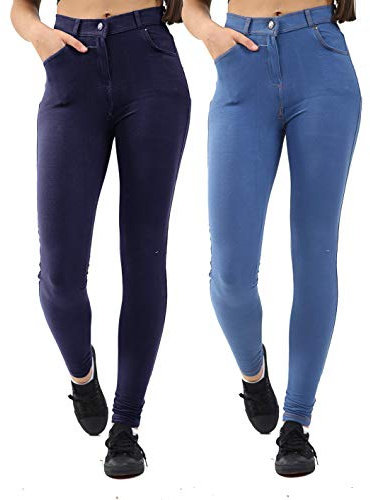 GW CLASSY OUTFIT 2X damjeans denim jeggings byxor (2-pack) leggings ankellängd UK 8 10 12 14 16 18, 2 x marinblå/denim blå, 34/36 SE