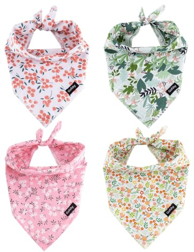 Gofshy Summer Spring Dog Bandanas-4PCS Pink Green Orange Floral Printing Dog Scarf Bib Kerchief Breed for Girl Dogs Large Medium Pets Gift