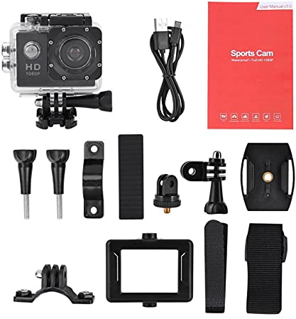Sorandy Action Camera Kit, HD 1080P 2 Inch LCD Screen Universal Sports Camera, 140 ° Wide Angle Lens Multifunctional Waterproof Action Camera with 900mAh Battery, for Outdoor, Gifts(black)