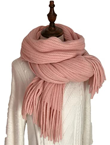 UKKO Kaschmirschal Herbst Winter Warme Schal Frauen Gestrickte Quaste Tücher Gestrickt Schal-Pink,One Size