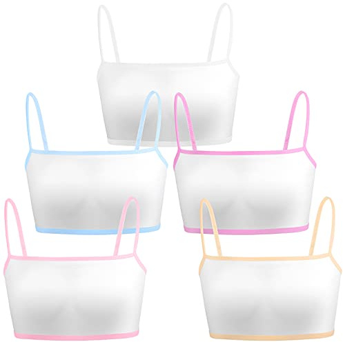 5-Piece Sports Bras for Teens - Cotton Training Crop Bras, Lightweight Seamless Sports Tops for Girls (7-16), White