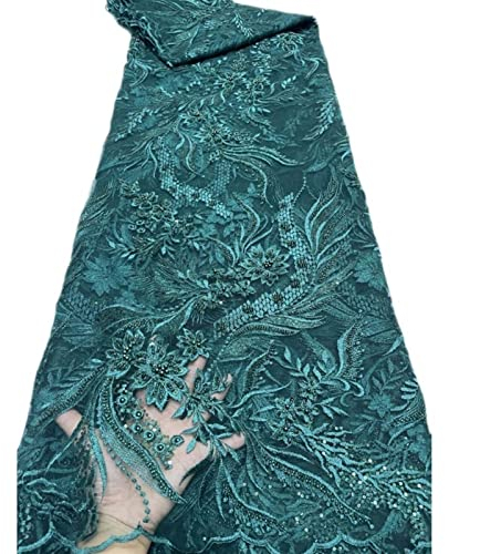 Stoff Meterware Afrikanischer Spitzenstoff mit Blumenstickerei – Schneiderei/Röcke/Hochzeitskleid/Cheongsam-Nähen, rechteckiger Vintage-Stil, 5 Yard (4,5 m) (Color : Green)