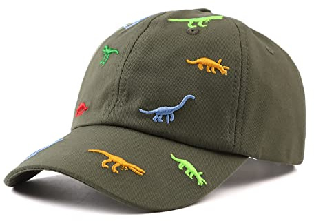 XIAOHAWANG Gorra de béisbol de Verano para niños y niñas, Ajustable, Gorra Deportiva para niños con Bordado de Dinosaurio, Gorra con Visera para niños, protección UV de 2 a 6 años, Verde Militar, 2-6