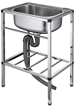 FUMANYI Meuble Evier INOX, Évier De Cuisine 1 Bac Evier Exterieur De Jardin Commercial Stainless Steel Sinks avec Support, Évier Utilitaire sur Pied avec Établi, Appliquer À La Buanderie De Cuisine