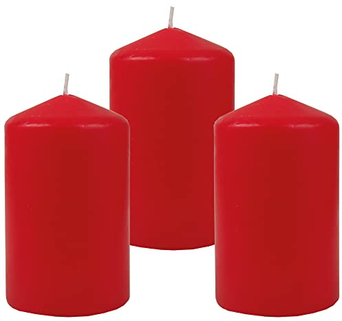 HS Candle Wachskerzen (3er Pack) Rot Stumpenkerzen Ø6cm x 10cm - Kerze in vielen Farben, Lange Brenndauer - Hergestellt in EU - Kerzen Blockkerzen