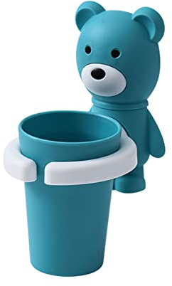 EHOTER Zahnbürstenhalter für Kinder Bär Zahnputzbecherhalter Zahnbürsten Halter Utensilien Zahnpasta Organizer Ohne Bohren Mit Saugnapf Cartoon Aufhängen Wand für Badezimmer Wand (Blau)