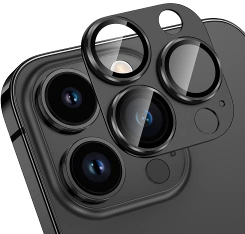 HWeggo for iPhone 14 Pro/iPhone 14 Pro Max Camera Lens Protector,9H Tempered Glass Camera Cover,All-in-one Aluminum Alloy Metal,Anti-Scratch Matte Case Friendly(Black)