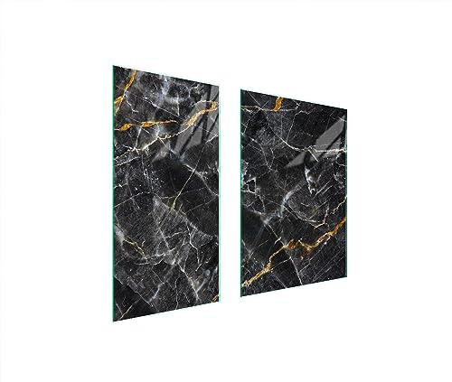 TMK ArtDeko Herdabdeckplatte 2 Teilig 30x52 + 45x52 cm - Spritzschutz Herdabdeckung – Herdschutz aus Sicherheitsglas – Robust, Hygienisch & Rutschfest– Schutz für Induktion, Ceran, Gas & Elektro