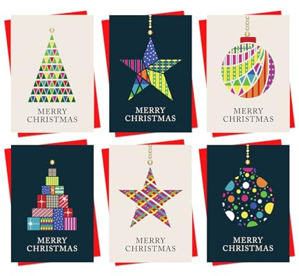 Christmas Cards Boxed | 30 Pack Xmas Cards Multipack | 6 Unique Modern Art Deco Decoration Designs Festive Seasons Greetings For Friends Family