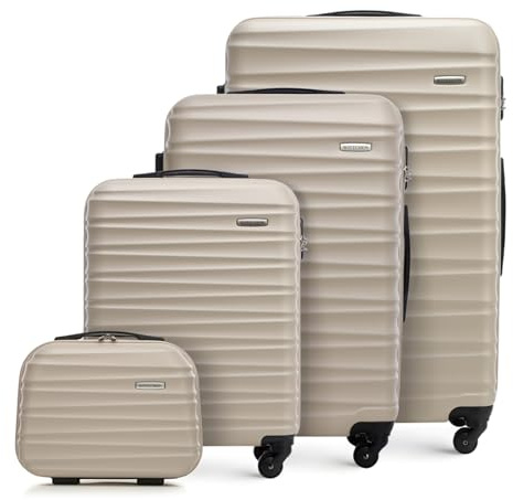 WITTCHEN set di 4 valigie con custodia per cosmetici trolley bagaglio a mano ABS 4 ruote spinner chiusura a combinazione maniglia telescopica Groove Line beige Ryanair/ITA Airways/easyJet