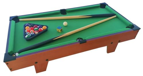 Glac Store Mobilt Mini Biljardbord - Grön Filtöverdrag - 2 ribbor 16 triangelbollar och krita - Ljus Träfärg - Perfekt för barn och vuxna 69 x 36 x 17 cm