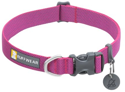 RUFFWEAR Hundehalsband Hi & Light, ultrastark und leicht, Starkes Tubelok-Gewebe, Aluminium-Leinenbefestigungsring und Schnalle, stilvolles Halsband, Alpenglow pink, 28-36cm