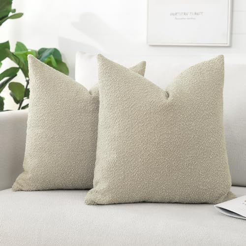 Artscope 2er Set Boucle-Kissenbezügen Wurfkissenbezug Moderne Dekokissen Kissenhülle Set Kissen Fall für Sofa Auto Schlafzimmer Zuhause Dekor 60x60cm, Haferflocken