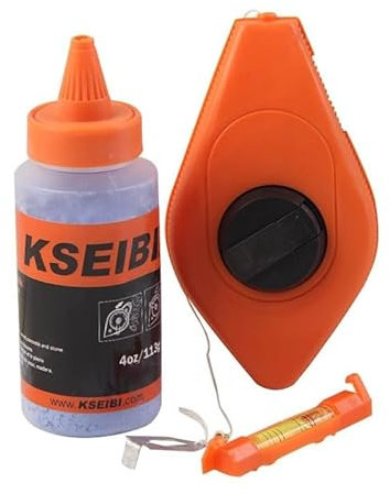 Unibos Chalk Line 15m String Kit Reel Builders Spirit Level Blue Chalkline Set 50ft Chalk Line Reel Set - Heavy Duty, Fast Rewind, Builders String Kit