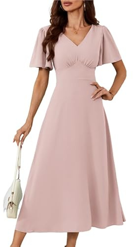 GRACE KARIN Women V Neck Short Sleeve Summer Dress A Line Maxi Dress Square Back Casual Flowy Boho Dresses