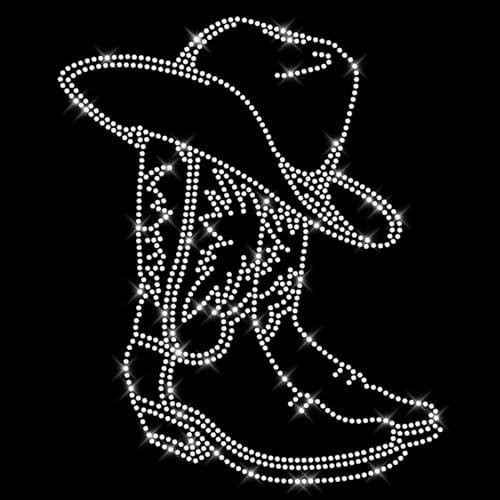 Glitzerdeals Bügelbilder Karneval Strass Line Dance Cowboystiefel mit Hut Aufbügler für Textilien Line Dance Bügelmotiv Cowboystiefel Strass Bügelbild Line Dance