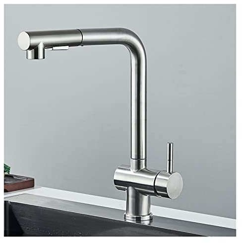 Schwarzer Küchenarmatur, herausziehbarer Küchenmischer mit 2-Wege-Spray, 360-Grad-Drehgelenk, Wasserkran for Küchenarmaturen aus Edelstahl (Color : Brushed Nickel)
