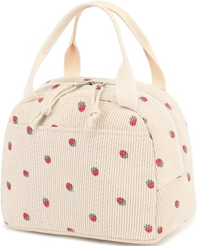 BLUBOON Lunch Box for Women Insulated Lunch Bag Kids Cute Lunch Tote Bags Reusable Cooler for Work Picnic Travel (A Corduroy Strawberry)