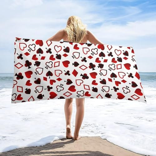 Latwerio Strandtuch Kartenspielen, 3D Handtuch Kartenspielen Badetücher, Absorbierendem Strandtuch Mikrofaser Weich Badetuch für Camping Fitnessstudio Reise Strandhandtuch 80x160 cm m1515