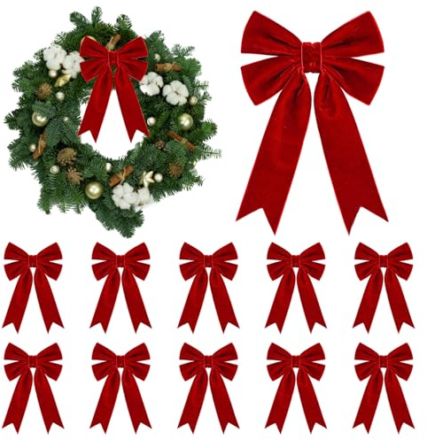 KKSTY 10 Pcs Red Velvet Bows, 5x7inches Vintage Velvet Ribbon Bow Ornaments for Christmas Tree Garland Wreath Gift Wrapping Indoor Outdoor Holiday Wedding Party Decoration