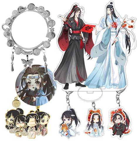 HJYZY Grandmaster of Demonic cultivation Armband LAN Wangji figur stativ dekoration Mo Dao Zu Shi bokmärke akryl nyckelringar sikte emblem set med klistermärken 17 st