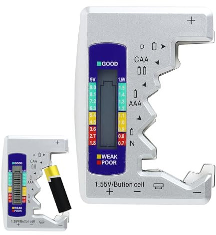 Battery Tester Checker with LCD Display Universal Battery Capacity Level Tester without Charge Supports Detection of Multiple Types of Batteries Including C D AA AAA N 9V 1.5V