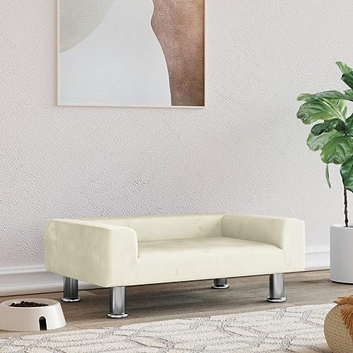 Homgoday Hundebett, Hundebetten Hundecouch Hundesofa Katzensofa Haustiersofa Hundebett für kleine Hunde und Haustiere Creme 70x45x26,5 cm Samt