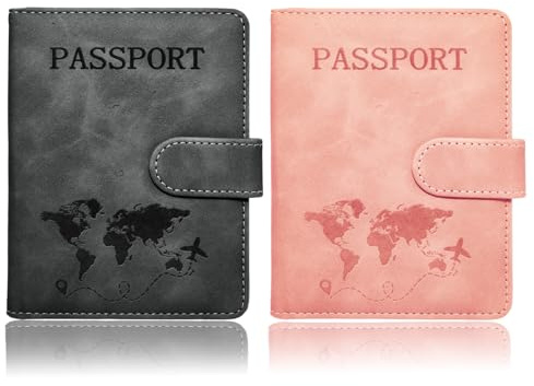 Passport Holder for Travel Essentials, 2 Pack Rfid Passport Cover for Women Men