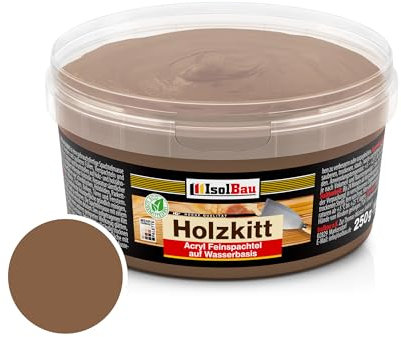 Isolbau - Holz-Spachtelmasse 250 g - Holzspachtel Holzkitt Außen und Innen - Holz-Reparaturspachtel - Holzreparaturmasse - Holz-Fertigspachtel - Schnelltrocknend - Nussbaum Dunkel (Nr. 4)