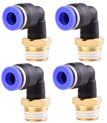 4 piezas 6mm 1/4 PT Racores neumáticos en codo de 90° con rosca macho Racores rápidos neumáticos para mangueras Push-in Conexión de aire comprimido Push-in