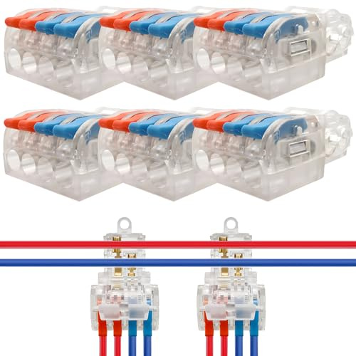 Connettori rapidi per cavi T tap Dujelixa PC e rame stagnato Connettori rapidi per cavi T tap, (15-13AWG, rosso blu 2T a 4) 6Pcs, Non c'è bisogno di spellare i fili o scollegare l'alimentazione