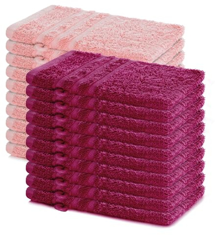 Lavea® Lot de 20 Gants de Toilette 15x21 cm en Éponge 100% Coton – Doux et Absorbants – Maison, Hôtel, Spa, Invités, Bébé – Serviette Visage/Essuie-Main – Bordeaux et Rose Pastel