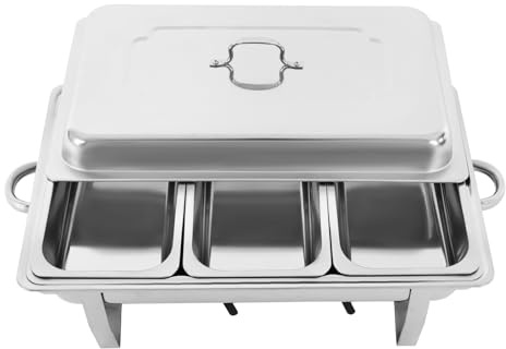 Chafing Dish Buffet Set, Catering Chafer Warmer Set, Food Warmer Buffet Server 3 Tray, Buffet Dishes Warming Set w/Lid Fuel Holders, 410 Stainless Steel Food Warmer for Cafeterias Hotels Party