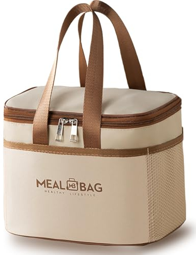 Insulated Lunch Bags, Adult Reusable Lunch Cooler Tote Bags, Cream Cooler Tote Lunch Bag for Women & Kids, Large Cooler Bag for Work, School, Picnic, Camping