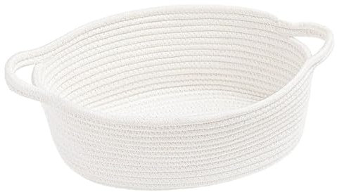 Woven Cotton Rope Basket, Baby Toy Basket, Woven Baskets, Small Woven Storage Basket with Handle, Small Baskets for Gifts, Toy Storage, Stylish Home Decor for Living Room, Bedroom（White）