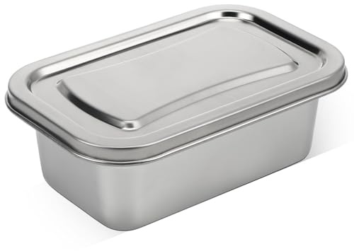 POPETPOP Inox Contenitore Argento Acciaio Box Gelato, in Freezer | Vaschette Gelato Acciaio, Conservazione Sigillata per Yogurt e Alimenti, Capacità Adatta