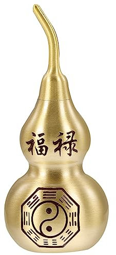 HOMOCONO Brass Gourd Statue Chinese Wealth Cucurbit Collectible Craft Antique Decor for Living Office Home Decoration