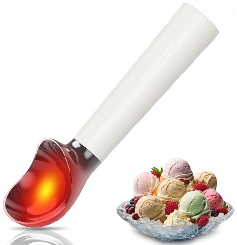 Heated Ice Cream Scoop, Electric Ice Cream Scoop Rechargeable with LED Display, Handheld Heating Up to 158°F, IP67 Waterproof Icecream Scoop for Hard Ice Cream (White, 2 Oz)