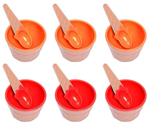 MiOYOOW Bols à Crème Glacée avec Cuillères, Coupes à Dessert Colorées avec Cuillères, Contenants Réutilisables Tasses à Dessert pour La Crème Glacée pour Nourriture, Fruits, Glaces, Camping, Fêtes