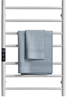 LYMGRZ Scaldasalviette Elettrico da Parete, con Timer Integrato, 7 Barre, in Acciaio Inox, per Bagno, 80 W, con Controllo della Temperatura, cablato