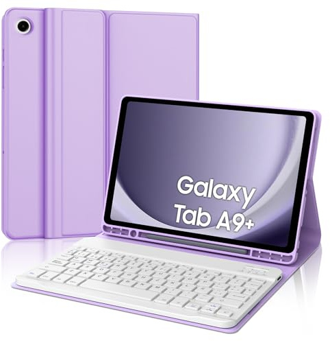 IVEOPPE Funda Teclado para Samsung Galaxy Tab A9+/A9 Plus 11 Pulgadas 2023 | Capa Keyboard QWERTY Español Ñ, Bluetooth Magnético Desmontable Recargable Teclado con Portalápices, Violet claro