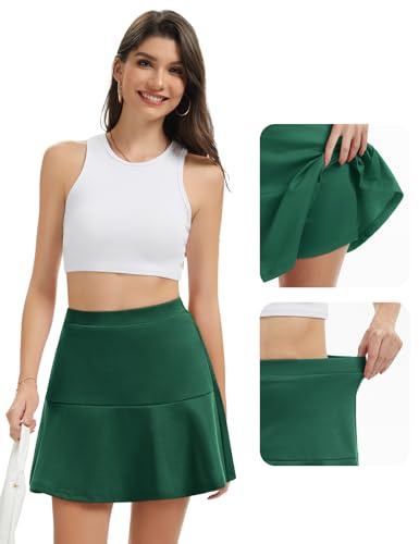 Bridesmay Falda Corta Plisada con Volantes - Tiro Alto y Cinturón - Estilo Skater Y2K - Incluye Short Interior Green M