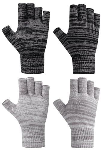 Fjquamitix 2 Pair Fingerless Gloves For Women Men Thickened Knit Touchscreen Stretchy Mittens Multipacks for Working (B2, One Size)