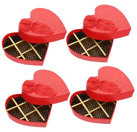 BAZEITFLOW 4 Stk. Herzförmige Geschenkverpackung Boxen Rot Fächer Pralinenschachtel Klein Haltbare Aufbewahrungsbox Für Süßigkeiten Schokolade Snacks Kreative Geschenkbox Für Valentinstag