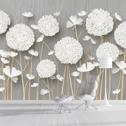 Fototapete Retro-Löwenzahn 350x250cm Foto Tapete XXL 3D-Holzschnitzerei Wandtapete Motivtapeten Bildtapete 3d Effekt Wand Dekoration für Schlafzimmer Wohnzimmer Korridor, Anthrazitgrau