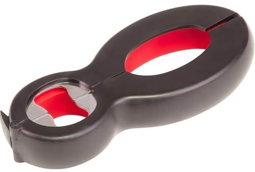 Fleröppnare, gummerad inre yta, 14 x 6 cm, rostfritt stål/plast, svart/röd, 10552270