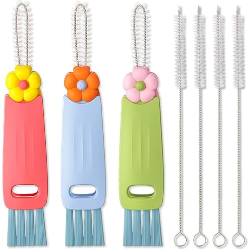 3 in 1 Cup Lid Cleaning Brush, 3-Pack Bottle Cleaner Brush Set with Crevice Cleaning Brushes & 4 Long Straw Scrubbing Brushes, Multifunctional Portable Tool for Tiny Bottle Cups Lids, Home Use
